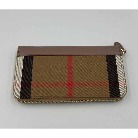 Burberry Large Check Zip Around Leather Canvas Wallet Grey Mink 8084517 - Picture 2 of 8